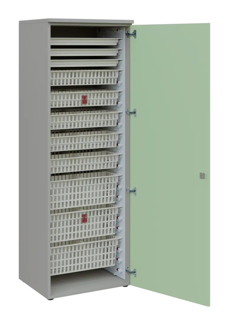 EUROMEDICA D - 66 ABS skříň léková boxová, 1-dveřová, pravá, 1950x660x535, korpus šedý, dvířka šedo-